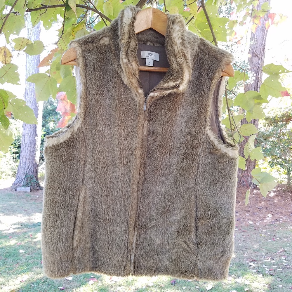 LOFT Ann Taylor Faux Fur Vest Jacket Pockets, 8